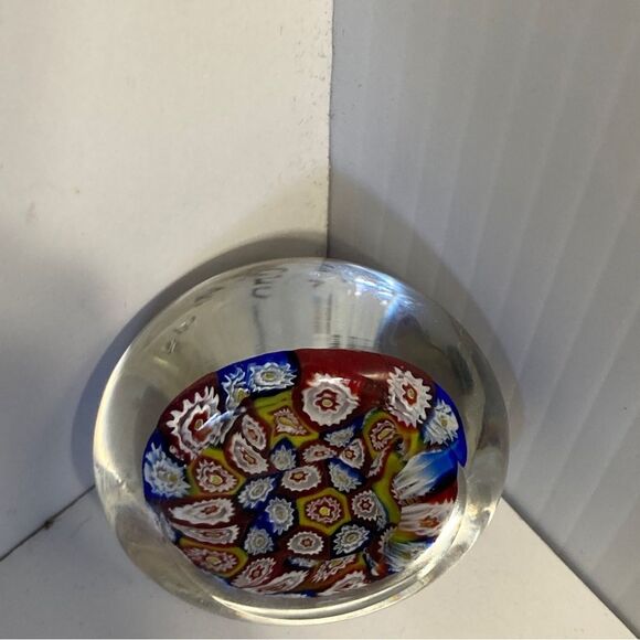 Niknax · Murano Millefiori Small Blue Paperweight Vintage  MURANO Italy Vintage Millefiori Art Glass Small Paperweight Murano Italy Label